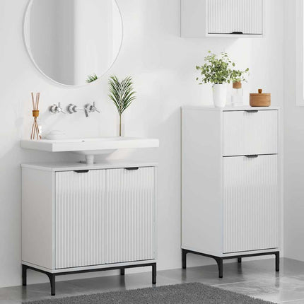 Badrumsmöbelset med låda med hylla 2 pcs Högblanka vita