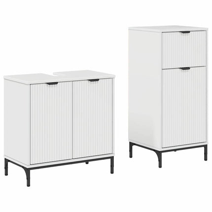 Badrumsmöbelset med låda med hylla 2 pcs Högblanka vita