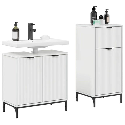 Badrumsmöbelset med låda med hylla 2 pcs Högblanka vita