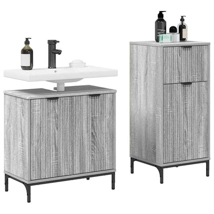 Badrumsmöbelset 2 pcs Grå Sonoma Konstruktions trä och metall