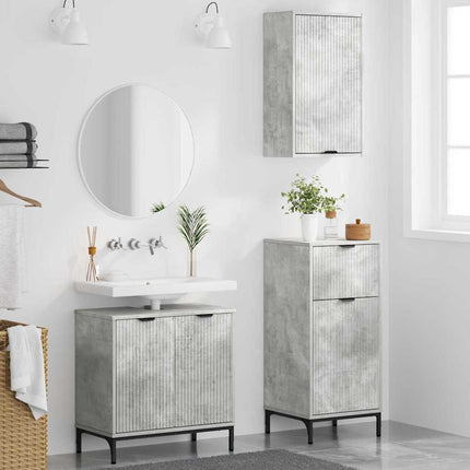 Badrumsmöbelset med låda 3 pcs Betonggrå Konstruerat trä