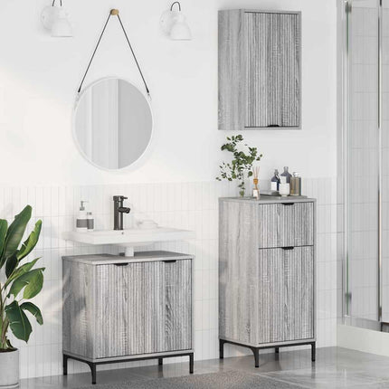 Badrumsmöbelset med låda 3 pcs Grå sonoma Konstruerat trä