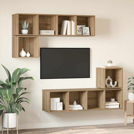 TV-bänkset Väggmonterad 4 pcs Artisan Ek Konstruerat trä