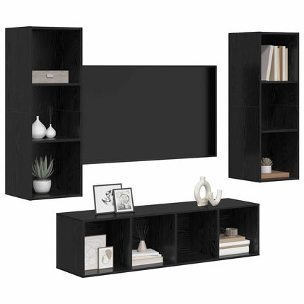 TV-bänkset 3 st 37 x 37 x 142,5 cm Svart Ek