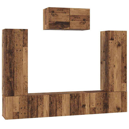 TV-bänkset Väggmonterad 7 pcs Gammalt trä Konstruerat trä