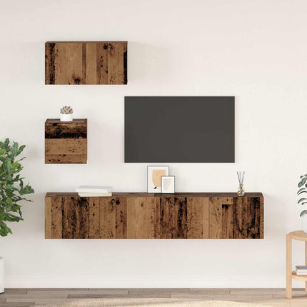 TV-bänkset Väggmonterad 3 pcs Gammalt trä Konstruerat trä