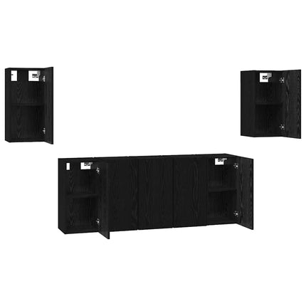 TV-bänkset 7 pcs Svart Ek 30,5 x 30 x 60 cm Konstruerat trä