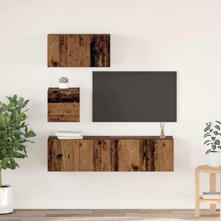 TV-bänkset Väggmonterad 4 pcs Gammalt trä Konstruerat trä