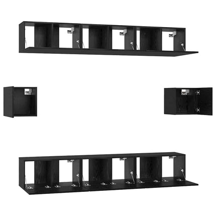 TV-bänkset Väggmonterad 8 pcs Svart Ek Konstruerat trä