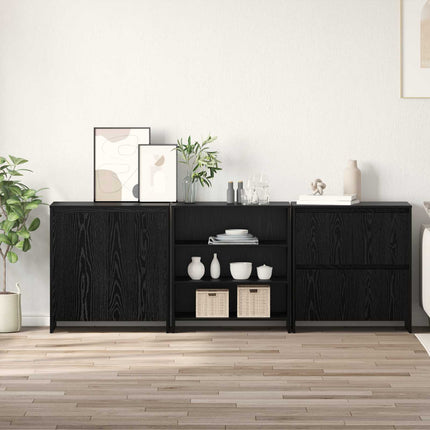 Sideboard 3 pcs Svart Ek 70 x 41 x 75 cm Konstruerat trä
