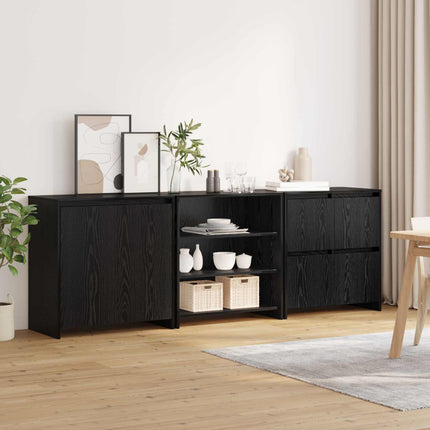 Sideboard 3 pcs Svart Ek 70 x 41 x 75 cm Konstruerat trä