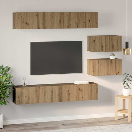 TV-bänkset Väggmonterad 6 pcs Artisan Ek Konstruerat trä