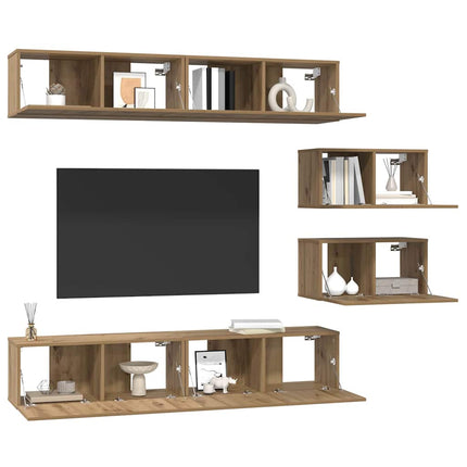TV-bänkset Väggmonterad 6 pcs Artisan Ek Konstruerat trä