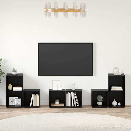 TV-bänkset Väggmonterad 6 pcs Svart Ek Konstruerat trä
