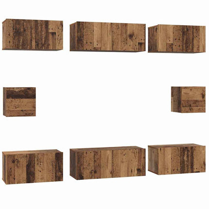 TV-bänkset Väggmonterad 8 pcs Gammalt trä Konstruerat trä