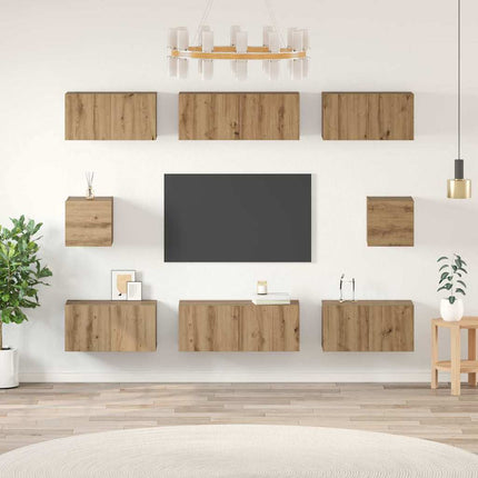 TV-bänkset Väggmonterad 8 pcs Artisan Ek Konstruerat trä