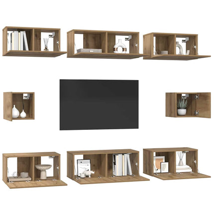 TV-bänkset Väggmonterad 8 pcs Artisan Ek Konstruerat trä