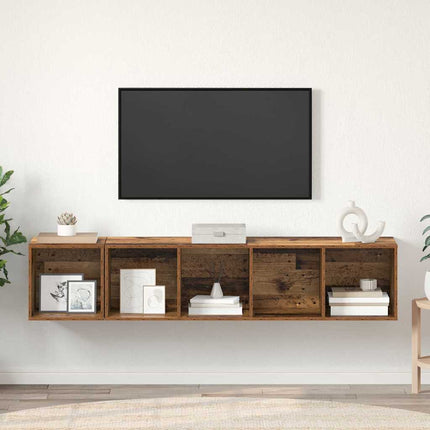 TV-bänkset Väggmonterad 2 pcs Gammalt trä Konstruerat trä