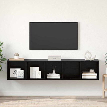TV-bänkset Väggmonterad 2 pcs Svart Ek Konstruerat trä