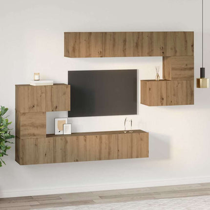 TV-bänkset Väggmonterad 8 pcs Artisan Ek Konstruerat trä