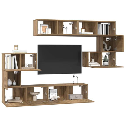 TV-bänkset Väggmonterad 8 pcs Artisan Ek Konstruerat trä