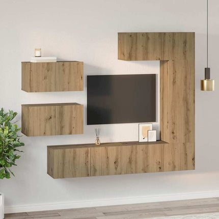 TV-bänkset Väggmonterad 6 pcs Artisan Ek Konstruerat trä