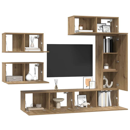 TV-bänkset Väggmonterad 6 pcs Artisan Ek Konstruerat trä