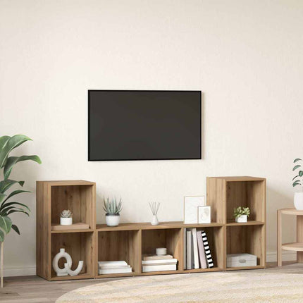 TV-bänkset Väggmonterad 3 pcs Brun Konstruerat trä