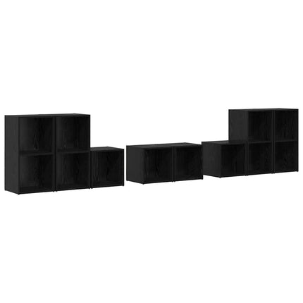 TV-bänkset Väggmonterad 8 pcs Svart Ek Konstruerat trä