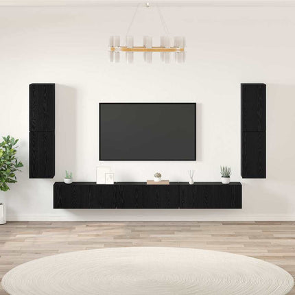 TV Enheter Väggmonterad 4 pcs Svart Ek Konstruerat trä