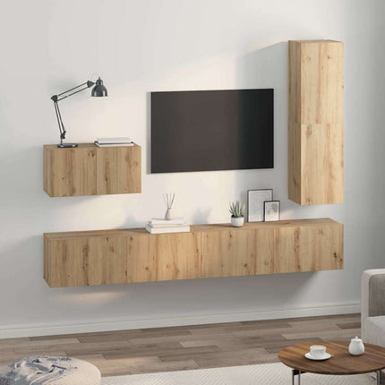 TV-bänkset med låda 4 pcs Artisan Ek Konstruerat trä