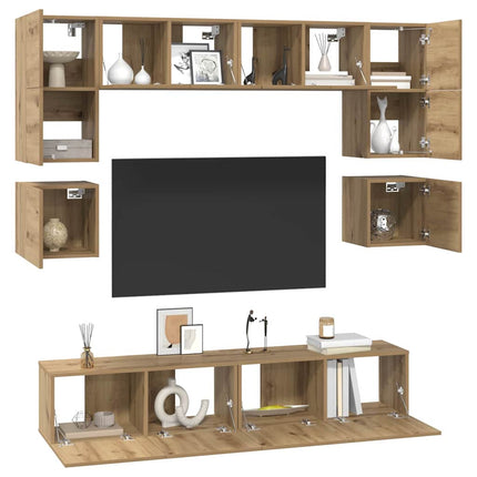 TV-bänkset Väggmonterad 8 pcs Artisan Ek Konstruerat trä