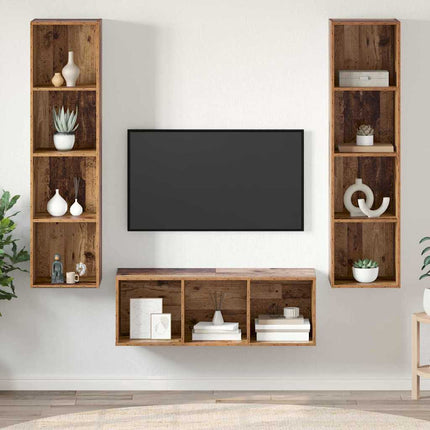 TV-bänkset Väggmonterad 3 pcs Gammalt trä Konstruerat trä