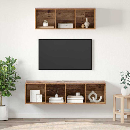 TV-bänkset Väggmonterad 2 pcs Gammalt trä Konstruerat trä