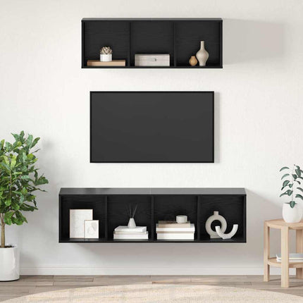 TV-bänkset Väggmonterad 2 pcs Svart Ek Konstruerat trä