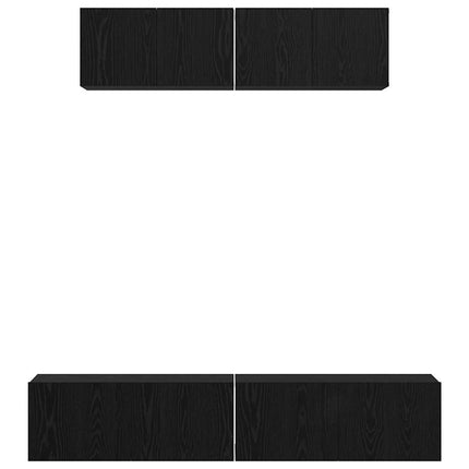 TV-bänkset Väggmonterad 4 pcs Svart Ek Konstruerat trä