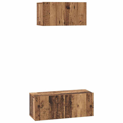 TV-bänkset Väggmonterad 2 pcs Gammalt trä Konstruerat trä