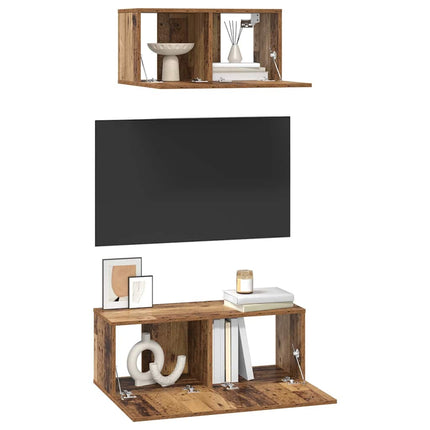 TV-bänkset Väggmonterad 2 pcs Gammalt trä Konstruerat trä