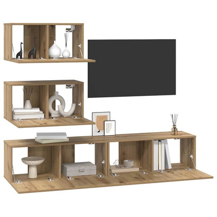 TV-bänkset Väggmonterad 4 pcs Artisan-ek Konstruerat trä