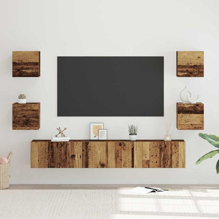 TV-bänkset Väggmonterad 7 pcs Gammalt trä Konstruerat trä