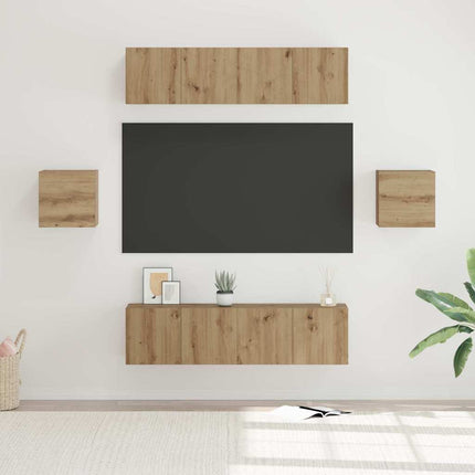 TV-bänkset Väggmonterad 6 pcs Artisan Ek Konstruerat trä