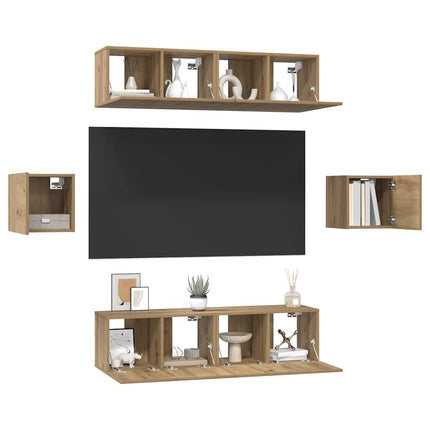 TV-bänkset Väggmonterad 6 pcs Artisan Ek Konstruerat trä