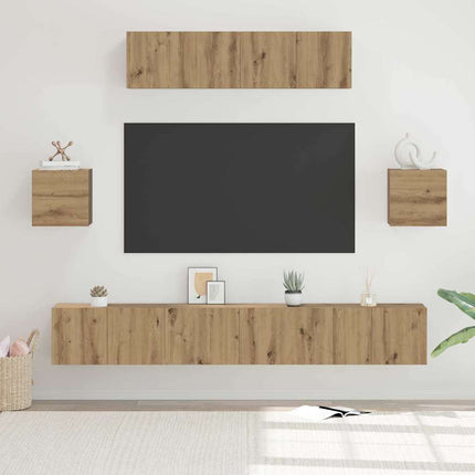 TV-bänkset Väggmonterad 7 pcs Artisan Ek Konstruerat trä