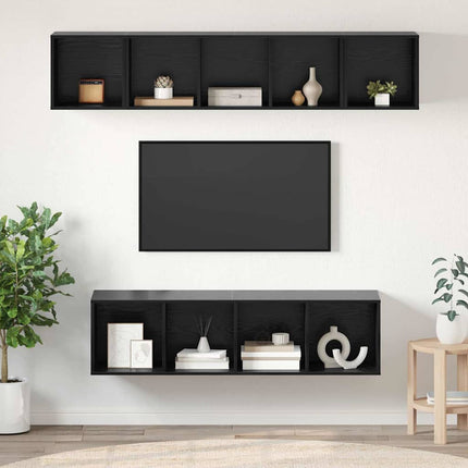 TV-bänkset Väggmonterad 4 pcs Svart Ek Konstruerat trä