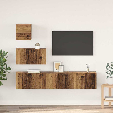 TV-bänkset Väggmonterad 4 pcs Gammalt trä Konstruerat trä
