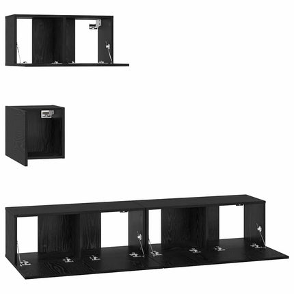 TV-bänkset Väggmonterad 4 pcs Svart Ek Konstruerat trä