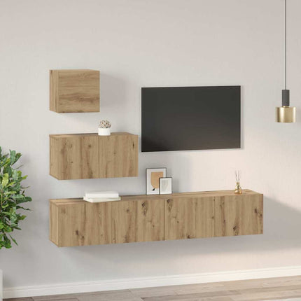 TV-bänkset Väggmonterad 4 pcs Artisan Ek Konstruerat trä