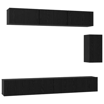 TV-bänkset med låda Väggmonterad 6 pcs Svart Ek Konstruerat trä