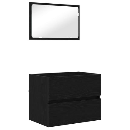 Badrumsmöbelset med låda 3 pcs Svart Ek Konstruerat trä