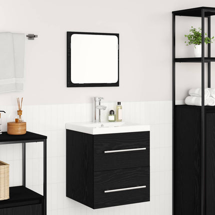 Badrumsmöbelset med låda 2 pcs Svart Ek Konstruerat trä